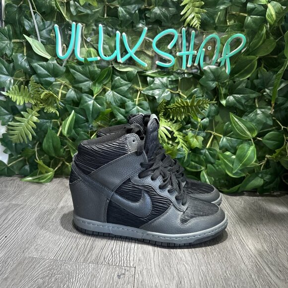 Nike Dunk Sky High Hi Black Metallic Hematite Hidden Wedge Heel